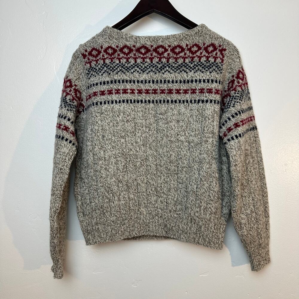 I’m a Plum Wool Nordic Sweater M Fair Isle Gray Red 85% Wool